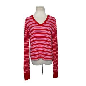 Colsie red pink stripes v neck long sleeves sweater size large